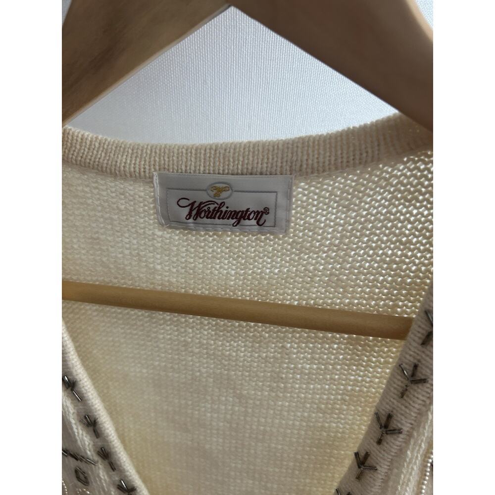 Vtg Cream Sweater Vest Beads Embroidered Flowers Grandma M/L - Picture 2 of 11